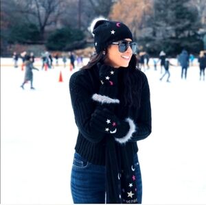 Henri Bendel Cashmere Scarf Sparkle Shimmer Space Star Moon Celestial Ribbed HTF